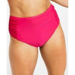 Bar III Women's High-Waist Bikini Bottoms Pink Ruched Sides Shirred M